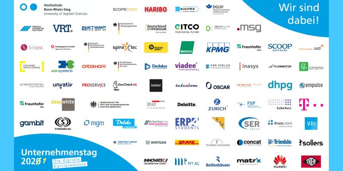 Die Logo Wand stellt alle Logos der Unternehmen dar, die im Januar 2021 beim digitalen Unternehmenstag dabei waren. 74 Logos sind es insgesamt.